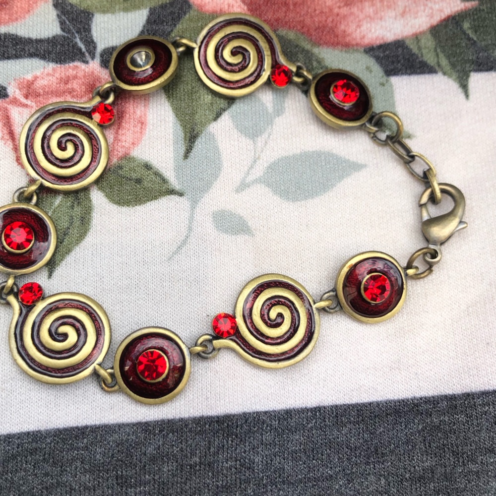 Custom Designed Creations Gold and Red Spiral Bracelet